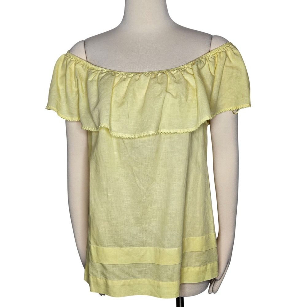 Monsoon Linen Blend‎ Off The Shoulder Ruffle Top Yellow Size L